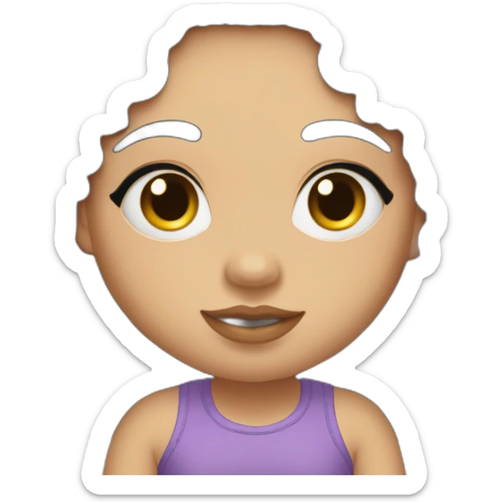 Embroidery of chubby girl with wavy black black hairs, mountain eyebrows smile sticker