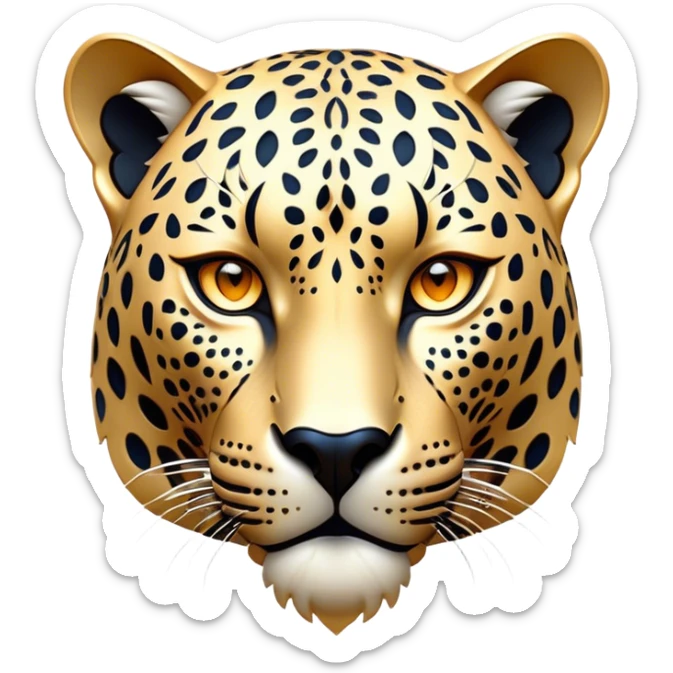 Cinematic Noble Jaguar Portrait Emoji, Poised and elegant, with a sleek, muscular build adorned with striking rosette patterns and intense, focused eyes, Simplified yet sharp and sophisticated features, highly detailed, glowing with a soft, wild luminescence, high shine, intelligent and graceful, stylized with an air of untamed nobility, focused and alert, soft glowing outline, capturing the essence of a watchful guardian that feels as though it could step out of the screen with effortless authority! sticker