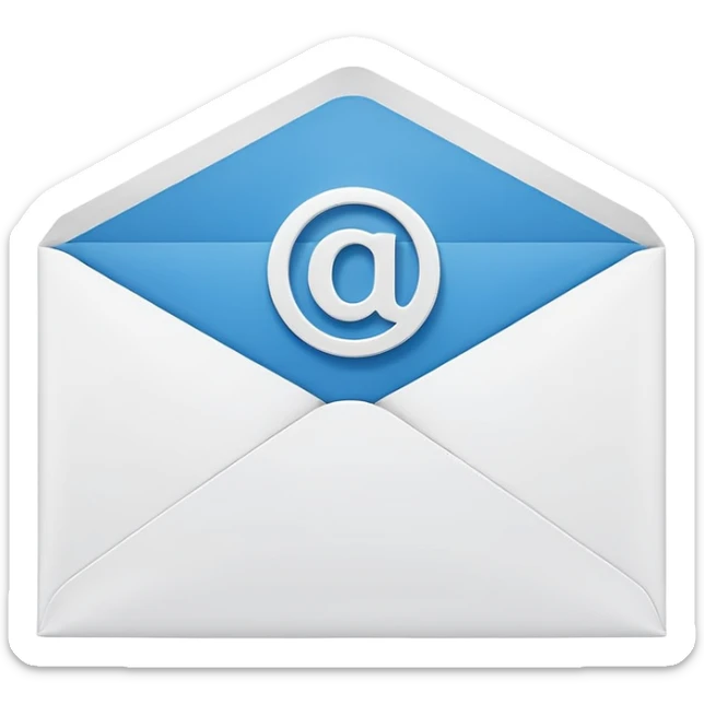 Emoji-style illustration of an envelope with a small info ‘i’ symbol on it, representing ‘Contact Us’. Bright, modern, minimal style sticker