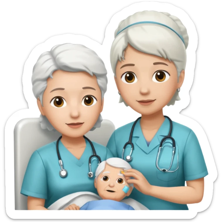 Quiero una imagen de cuidados paliativos una enfermera cuidando a una anciana sticker