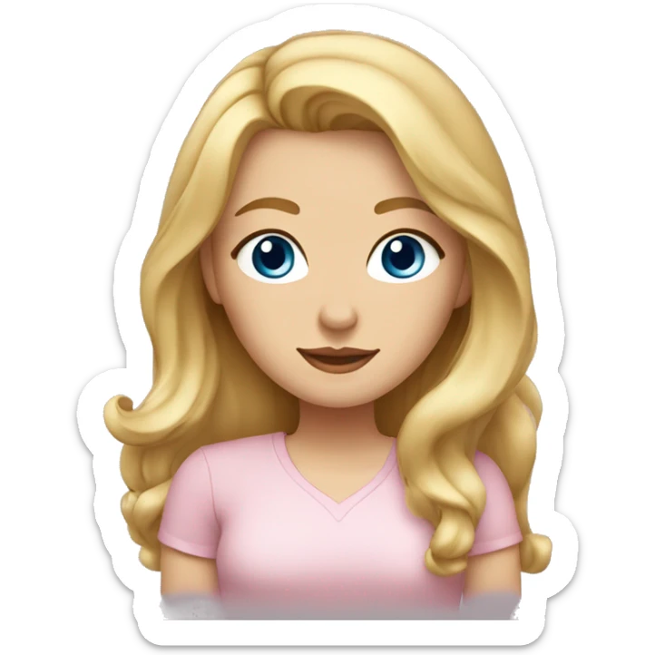 acurvy blonde woman with long hair, blue eyes and a light pink shirt sticker