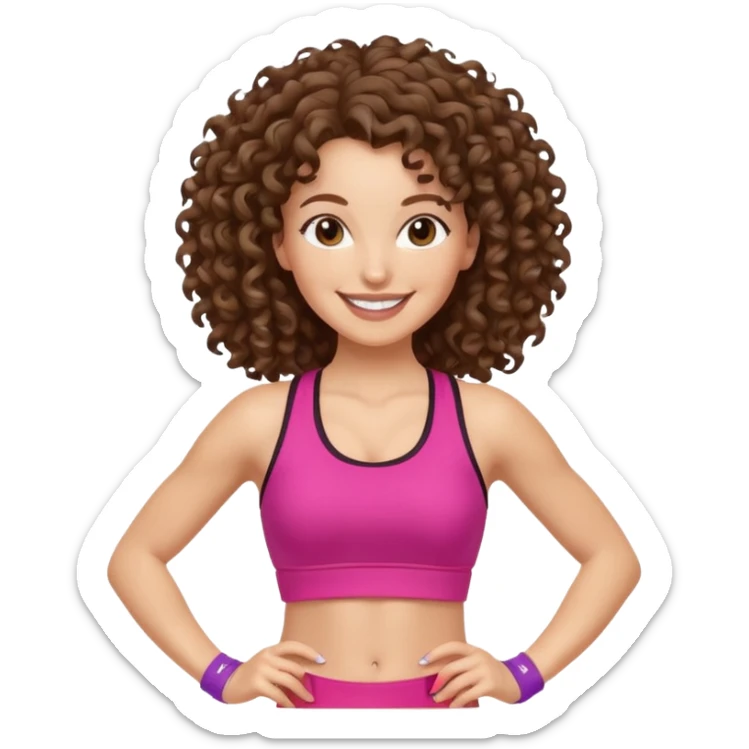 kıvırcık kahverengi saçlı ,beyaz tenli zumba hocası dans ediyor sticker