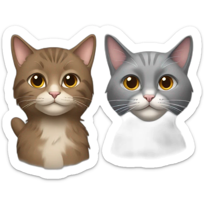 two cats, one big full brown long hair and one small gray short hair sticker
