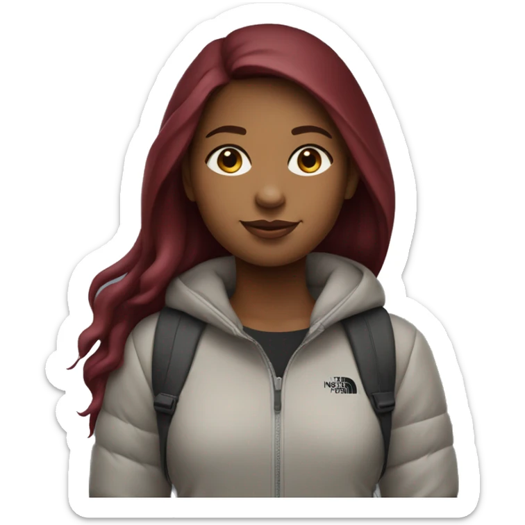 beautiful burgundy straight haired Girl wearing northface full body sticker