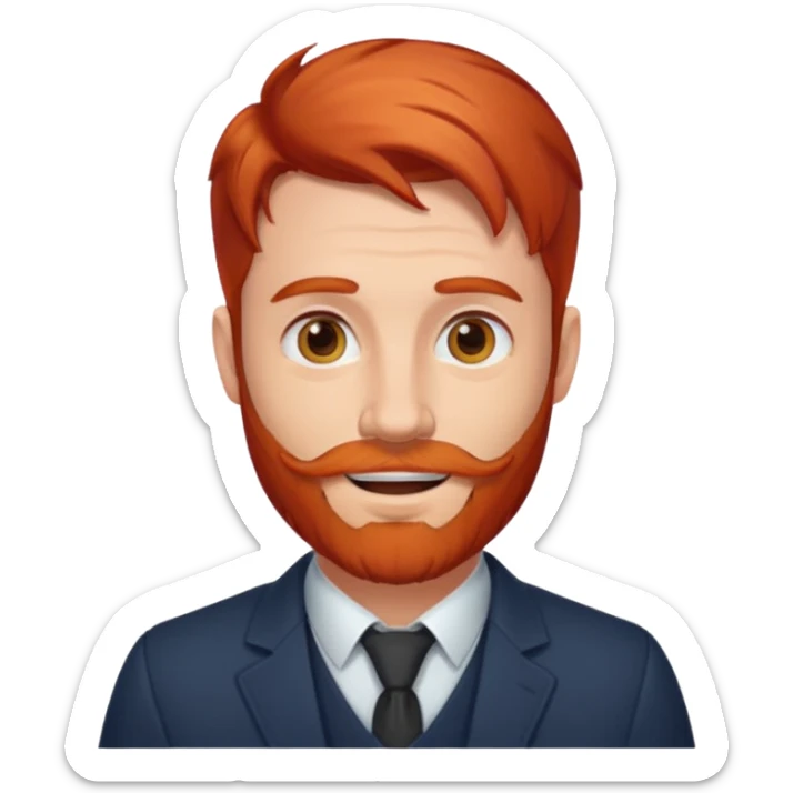 emoji of a 30-year-old man, mature appearance, gentleman features, red hair, beard, cheerful expression sticker