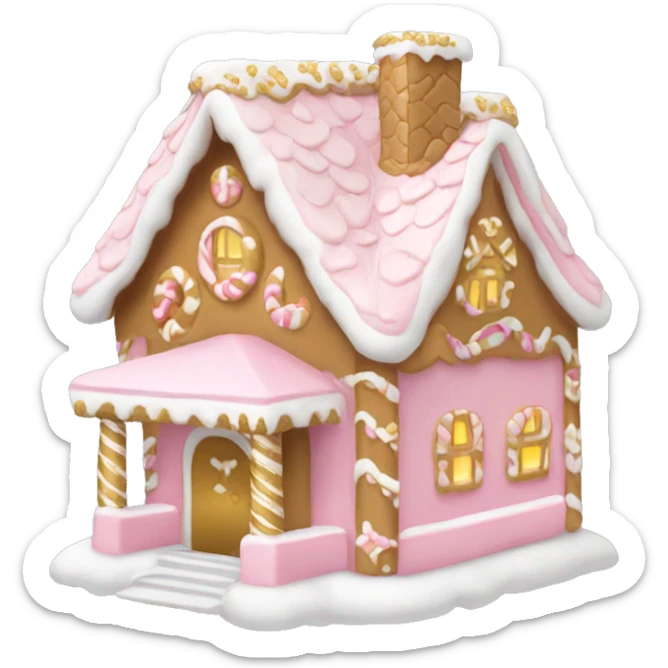 light pink and gold and white gingerbread house sticker