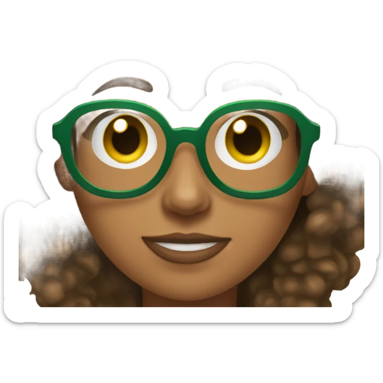 women with brown curly hair and green glasses son her phone sticker