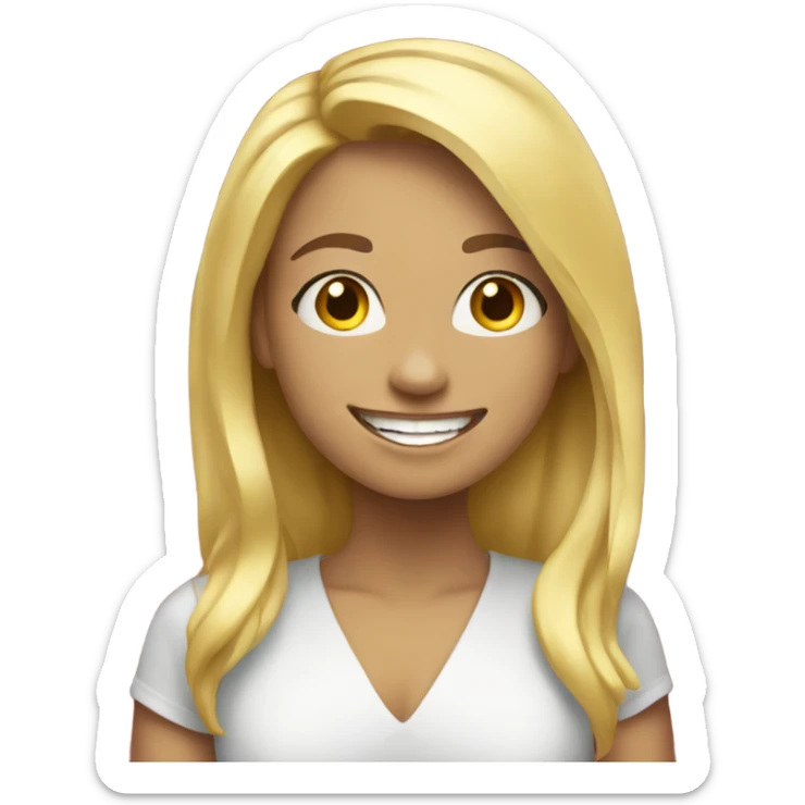 smiling girl with blonde hair saying happy new year sticker
