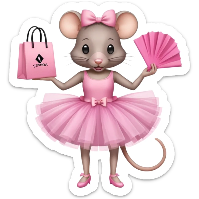 rat with a pink dress and tutu holding a Sephora shopping bag sticker