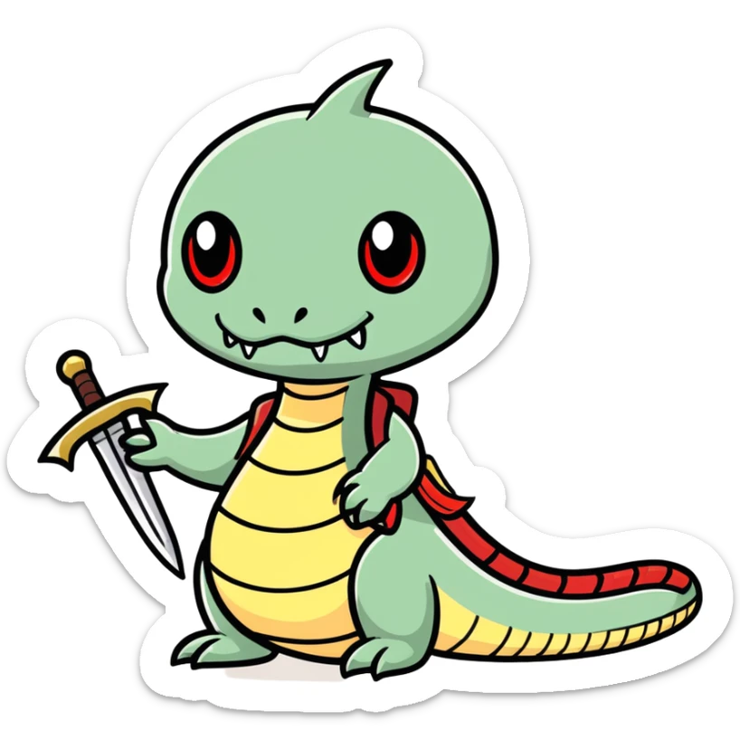 a Klukluksan with a sword sheathed in a snake with a tongue hanging out and red eyes. sticker