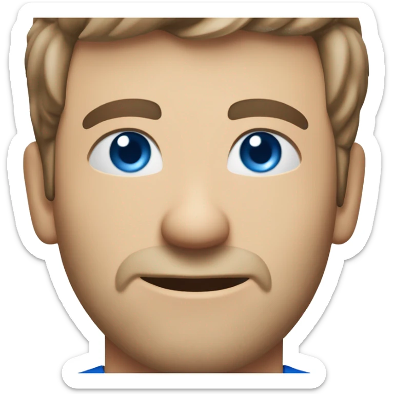 A head and shoulders shot of a 33 year old Caucasian man, with short brown hair, with none facial hair,   with blue eyes wearing a t-shirt. sticker