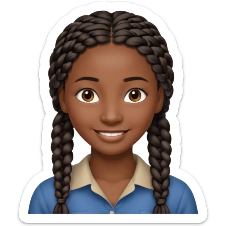 kenyan woman with long, black, braided hair in rows, brown eyes, pretty, round face sticker