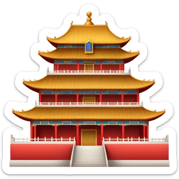 Imperial Chinese palace building with red walls, golden roof decorations sticker