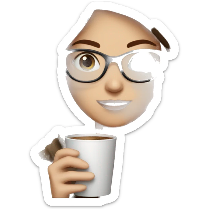 girl with blue eyes short brown hair in glasses holding a cup of coffee wrapped in a warm blanket sticker