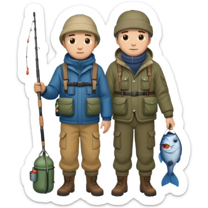Father and son in fishing gear are cold full body sticker