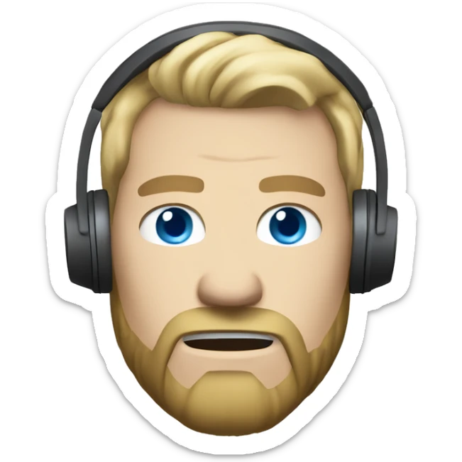 short blonde hair, short beard, blue eyes, headphones, white skin, angry, game of thrones sticker