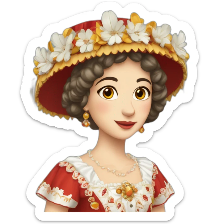 traditional Valencian dress from Valencia Spain with elaborate headdress, fallera sticker