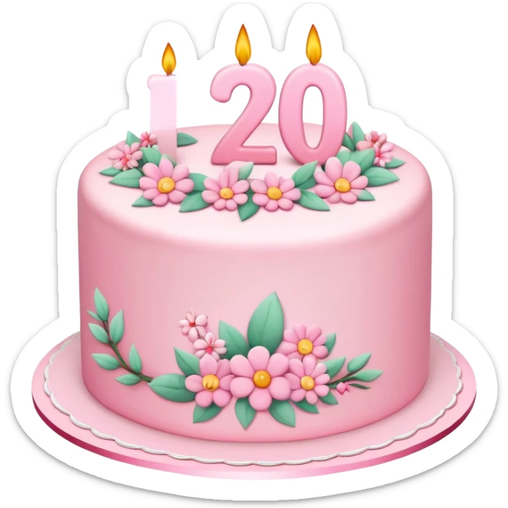 make a floral pastel(more pink) cake that is aesthetic with the number 2 and 0 on it sticker