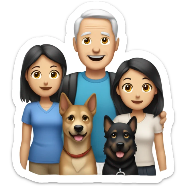 60 year old white man with TWO Asian girls and TWO German Shepard dogs sticker