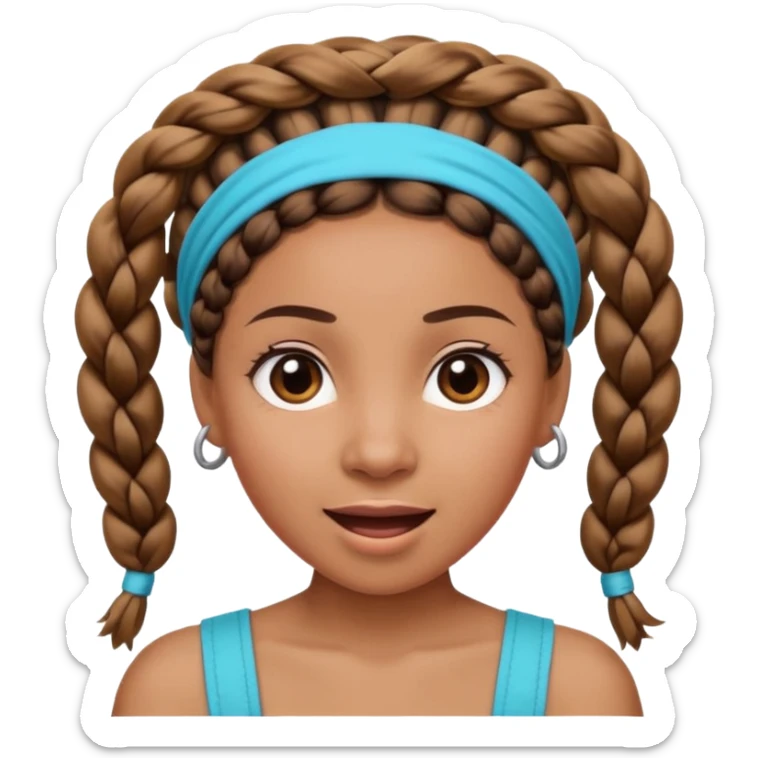 big lose braids starting from the top of the head woman face wiith big visible braids and mono color headband on head excited face and braids as big as headband sticker