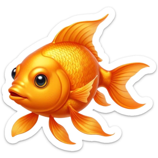 Cinematic Noble Orange Goldfish Portrait Emoji, Poised and regal, with a sleek, streamlined build and a lustrous, vibrant orange body, deep-set soulful golden eyes, Simplified yet sharp and sophisticated features, highly detailed, glowing with a soft, dignified glow, high shine, intelligent and graceful, stylized with an air of aquatic elegance, focused and attentive, soft glowing outline, capturing the essence of a watchful and confident aquatic companion, so majestic it feels as though it could glide out of the screen with effortless authority! sticker