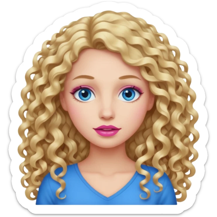 açık tenli  uzun kıvırcık sarı saçlı mavi gözlü   dudak rengi pembe yetişkin kadın bana emoji oluştur sticker