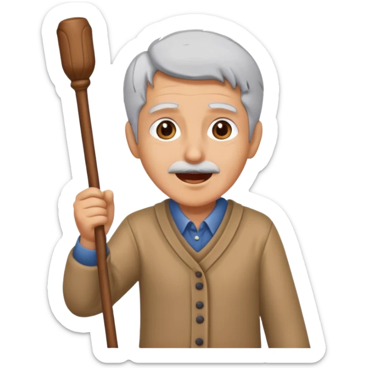 A grey-haired fan with cane in hand, cheering loudly with youthful spirit. sticker
