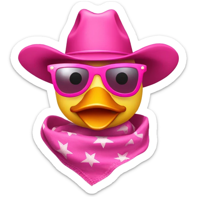 Rubber ducky wearing a pink cowboy hat, pink sunglasses, and a pink bandanna around its neck  sticker