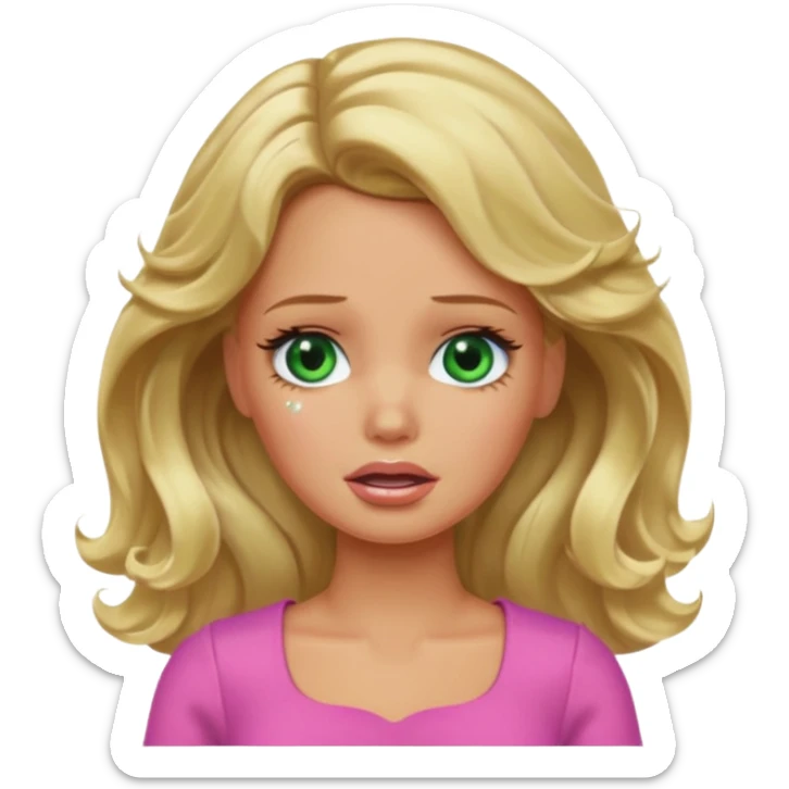 crying Barbie with blonde wavy hair green eyes and tan skin sticker