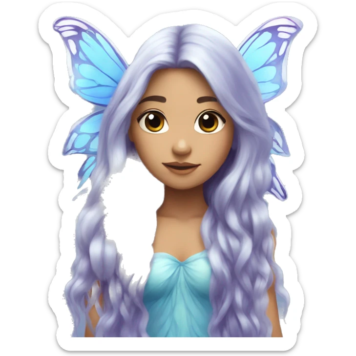 Beautiful, flower, fairy, blue, silver, purple, long hair, big butterfly wings sticker