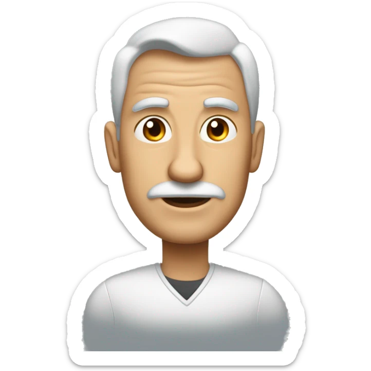 La imagen muestra a un hombre de edad avanzada, un personaje animado con un aspecto simpático y entrañable. Imagínalo mirando hacia adelante,  Tiene el cabello completamente blanco, peinado hacia atrás, es un hombre con arrugas sticker