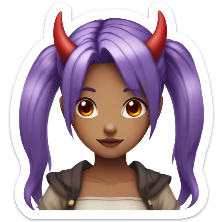 Anime Girl with purple hair,red eyes,red horns  sticker