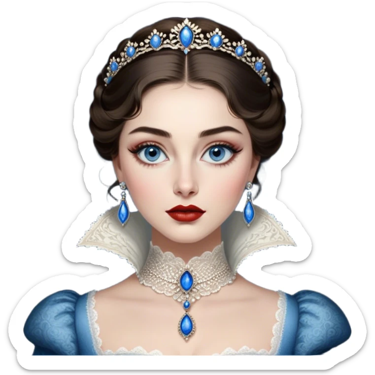 porcelain doll skin, large blue eyes with long lashes, fine details, olivia culpo as milady de winter, jinyoung shin art, refined nose, scarlet, dim light, by Maude Kaufman Eggemeyer, great digital art with details, by Scott Samuel Summers, ori and the blind, stunningly realistic image sticker