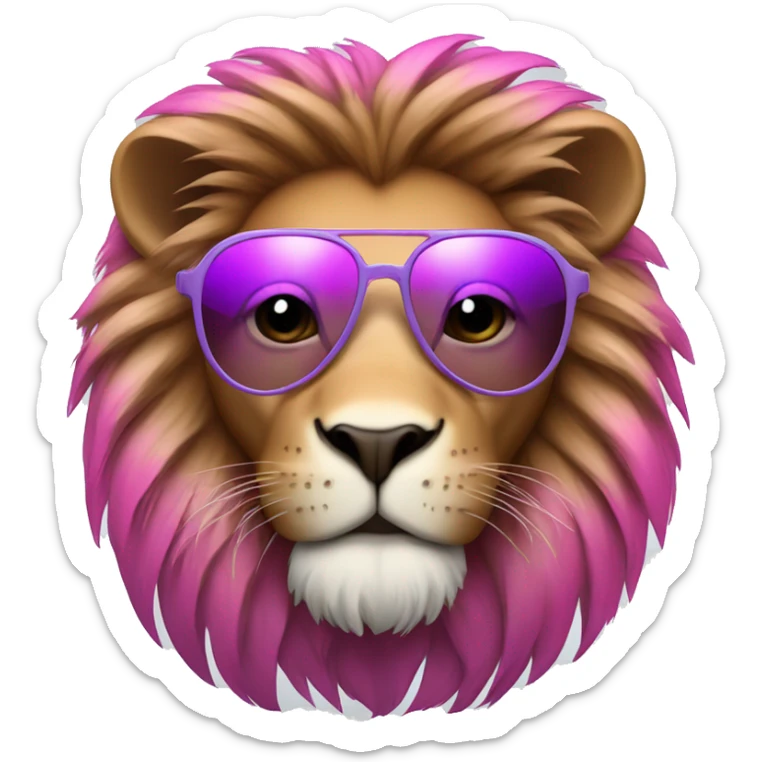 lion with a pink and purple mane wearing aviator sunglasses with mirrored lenses sticker