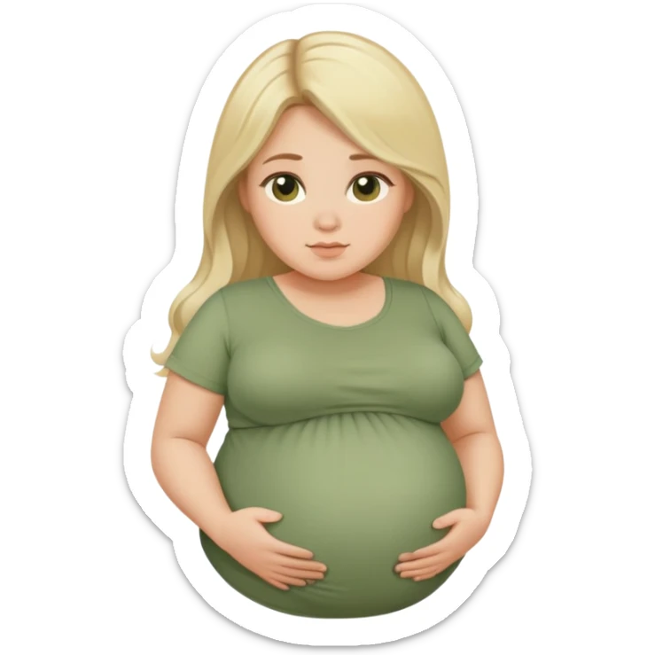 Beautiful chubby Pregnant woman belly blonde with long hair sage green top sticker