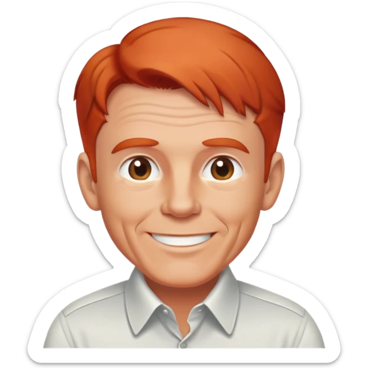 cheerful senior white male, athletic build, receding red hair, professional and friendly, in a collared shirt sticker