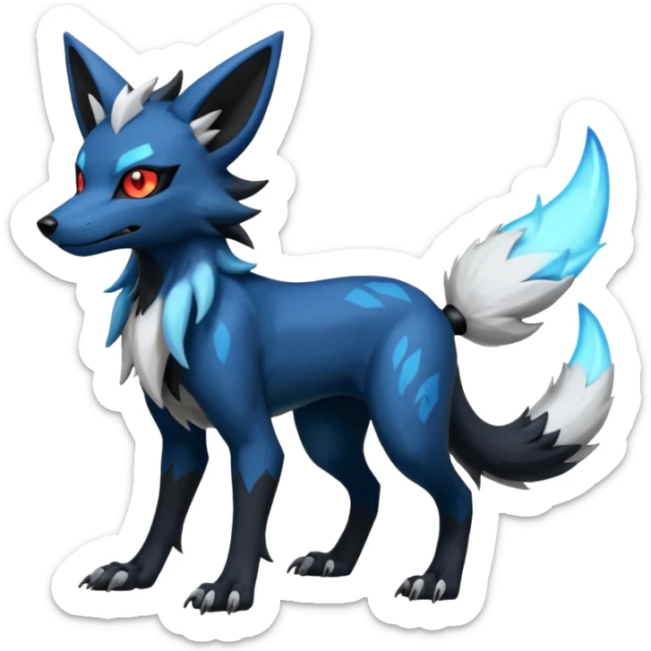 Shiny Dark Edgy Black And Blue Lycanroc-Umbreon-Salandit-Wolf-Fakémon-hybrid-creature (full body)  sticker