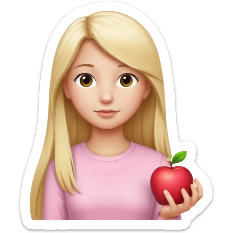 girl in light pink clothes, blonde with long straight hair, side view, pose, Apple emoji style, variation 2 sticker