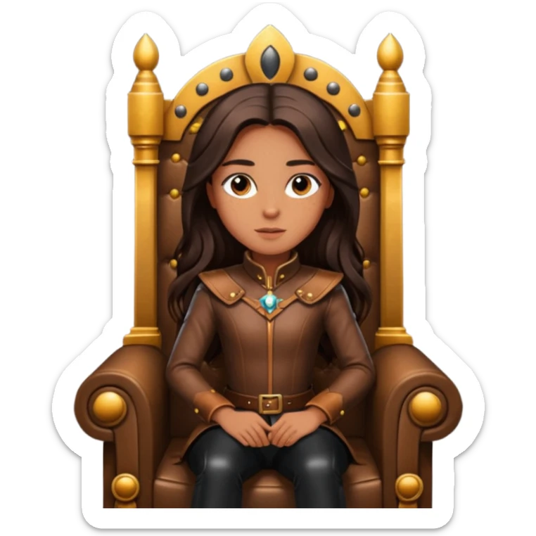 Tan skin with freckles, long dark hair, hazel eyes Dominatrix sitting on a throne sticker