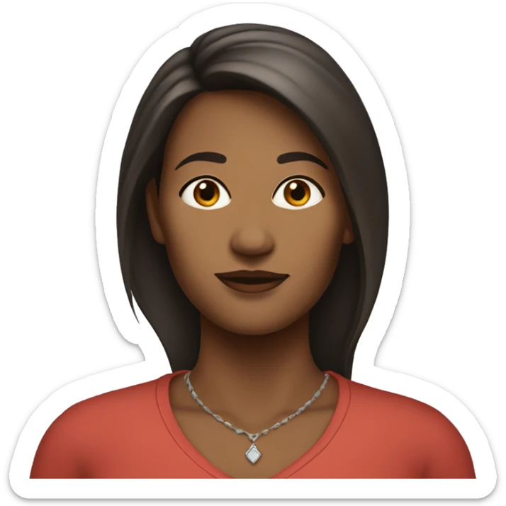 woman in her forties, slightly dark, square brown hair, with a piercing on the top of her cheek sticker