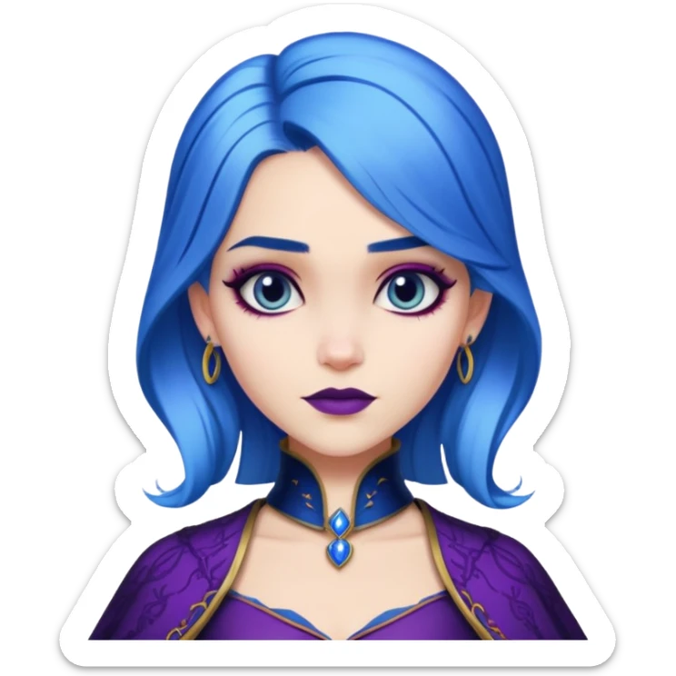 Evie from Descendants, blue hair, fashion-forward outfit, daughter of the Evil Queen sticker