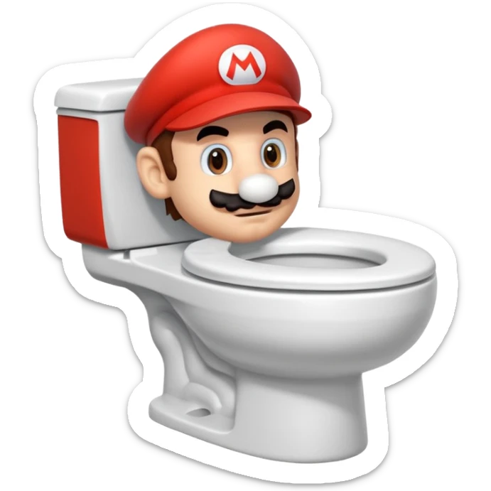 Mario's neck and head only sticking out of the middle of the bowl of a white toilet sticker