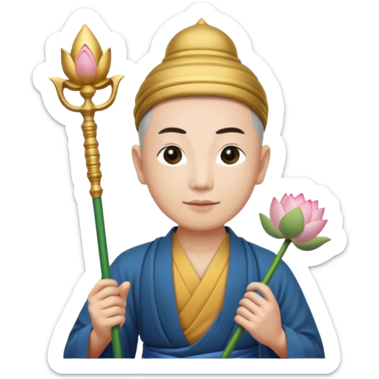 asian man with lotus, scepter, buddhism, lotus, white skin sticker
