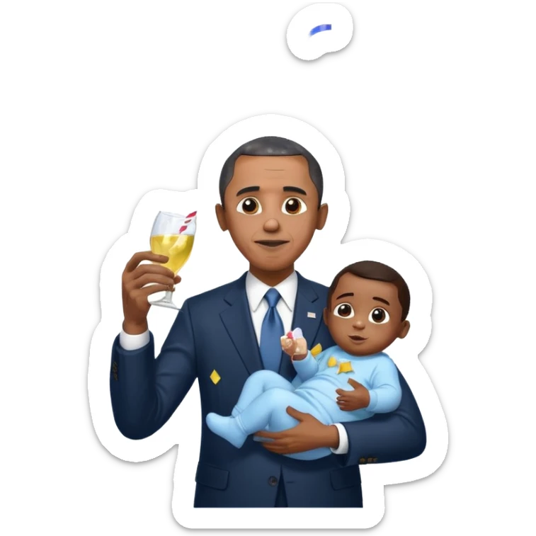 Diddy holding baby oil at a party with balloons and confetti and banners oiled up Obama have dih sticker