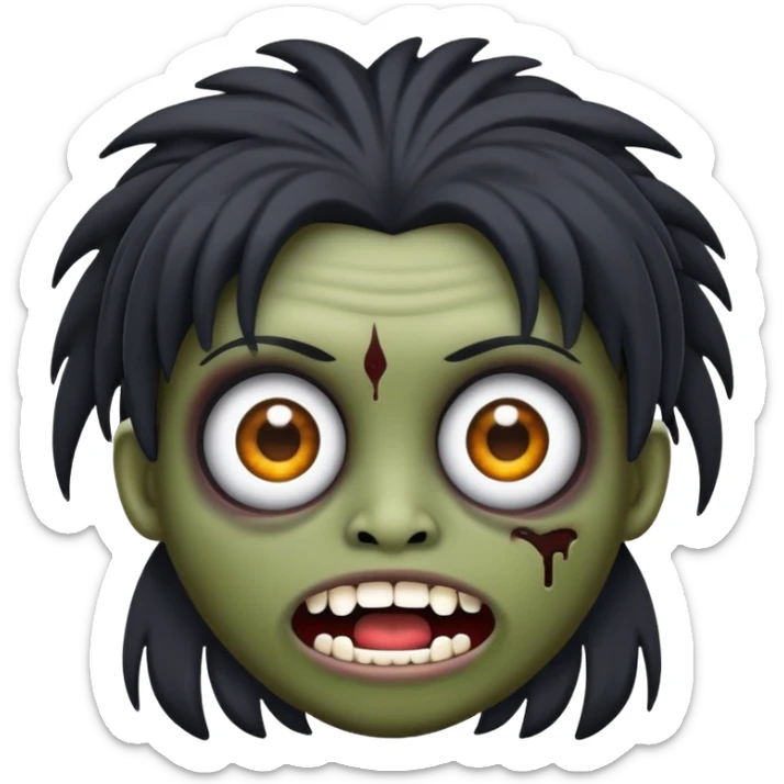 faça um memoji de uma garota zumbi, de cabelo preto liso e franja reta e olhos castanhos  sticker