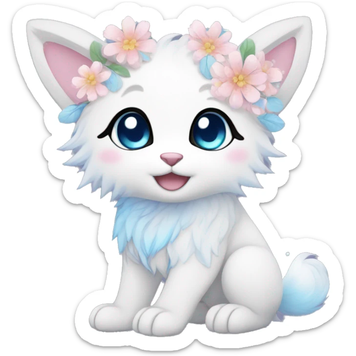 Anthro Cute Cool Kawaii gorgeous sparkly ethereal fantasy animal creature with blue eyes furry sona with flowers beautiful aesthetic sticker