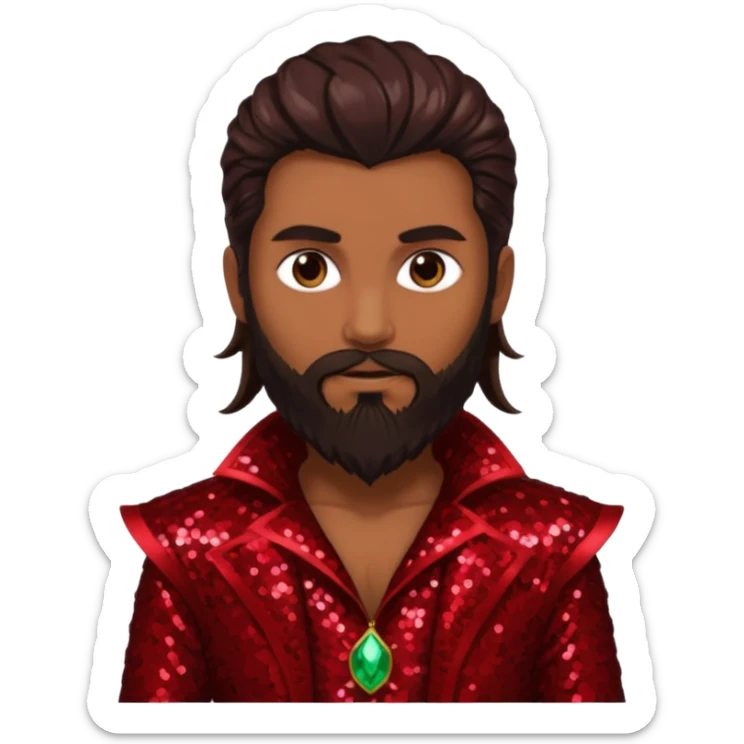 Samael, Poison of God from Gods and Goddesses with tan skin, long dark brown and beard, dark red sequin outfit sticker