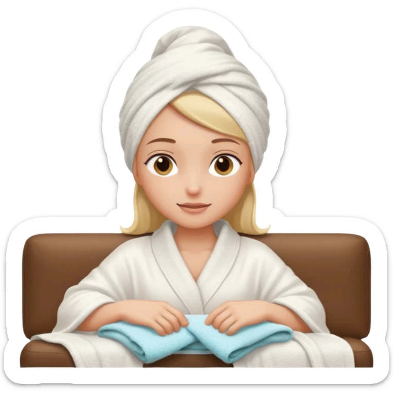 spa A contented and relaxed girl with a towel on her head in a white robe lies on a couch sticker