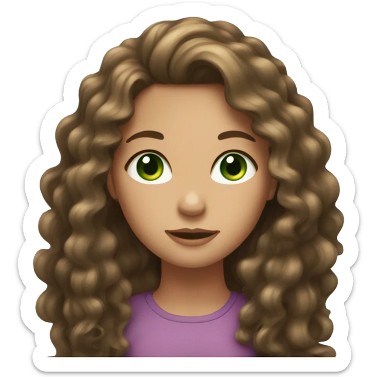 girl with long lcurly brown hair and green eyes sticker