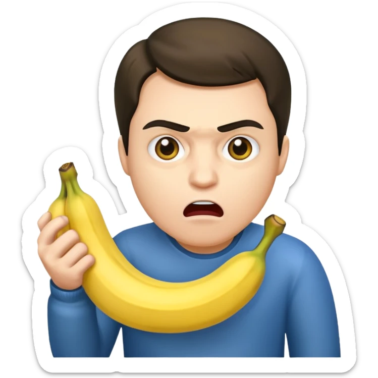 Una persona enojada Que tiene la cara Caliente pero a la vez fría sosteniendo una banana sticker